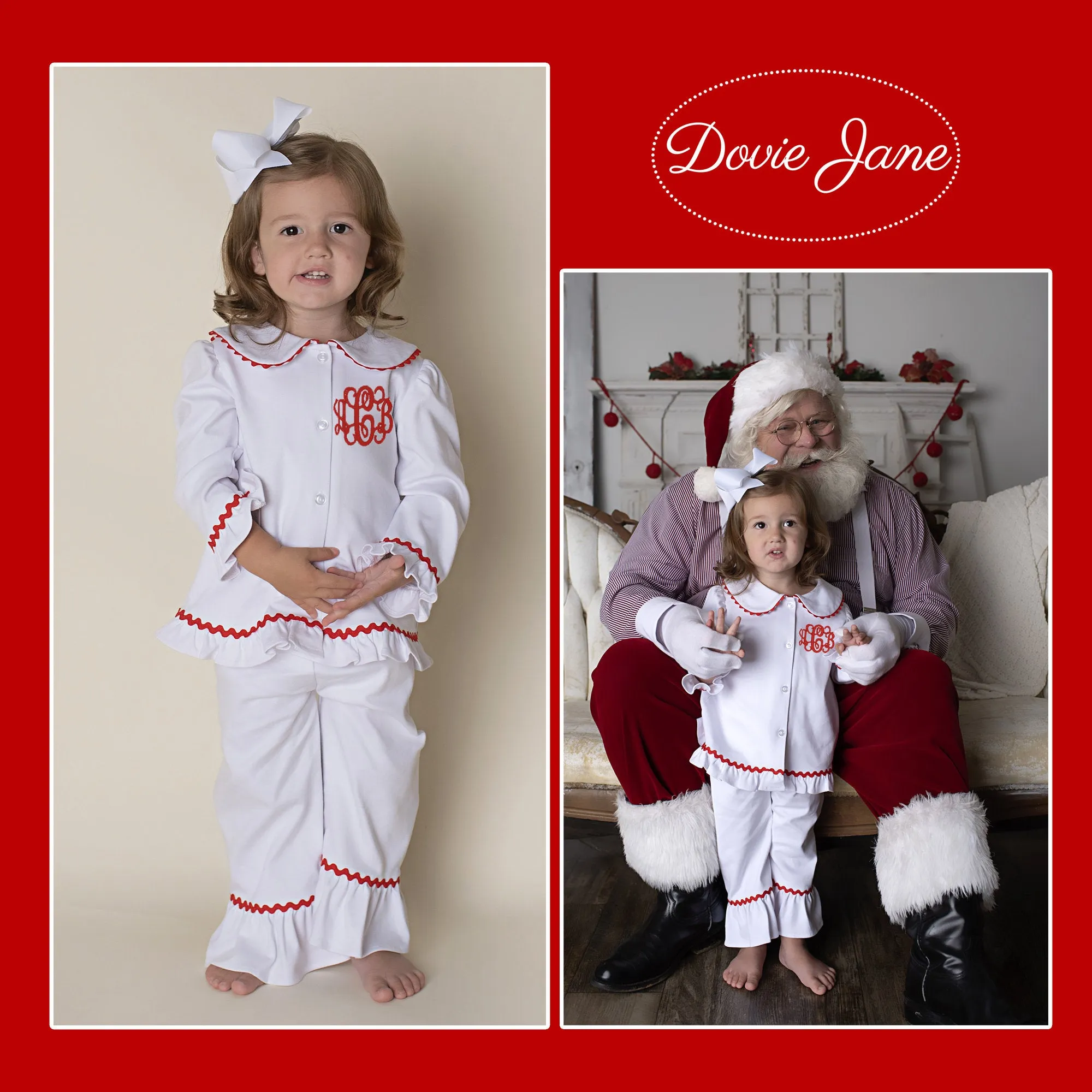 WHITE CHRISTMAS GIRL LOUNGEWEAR PERSONALIZED MONOGRAM