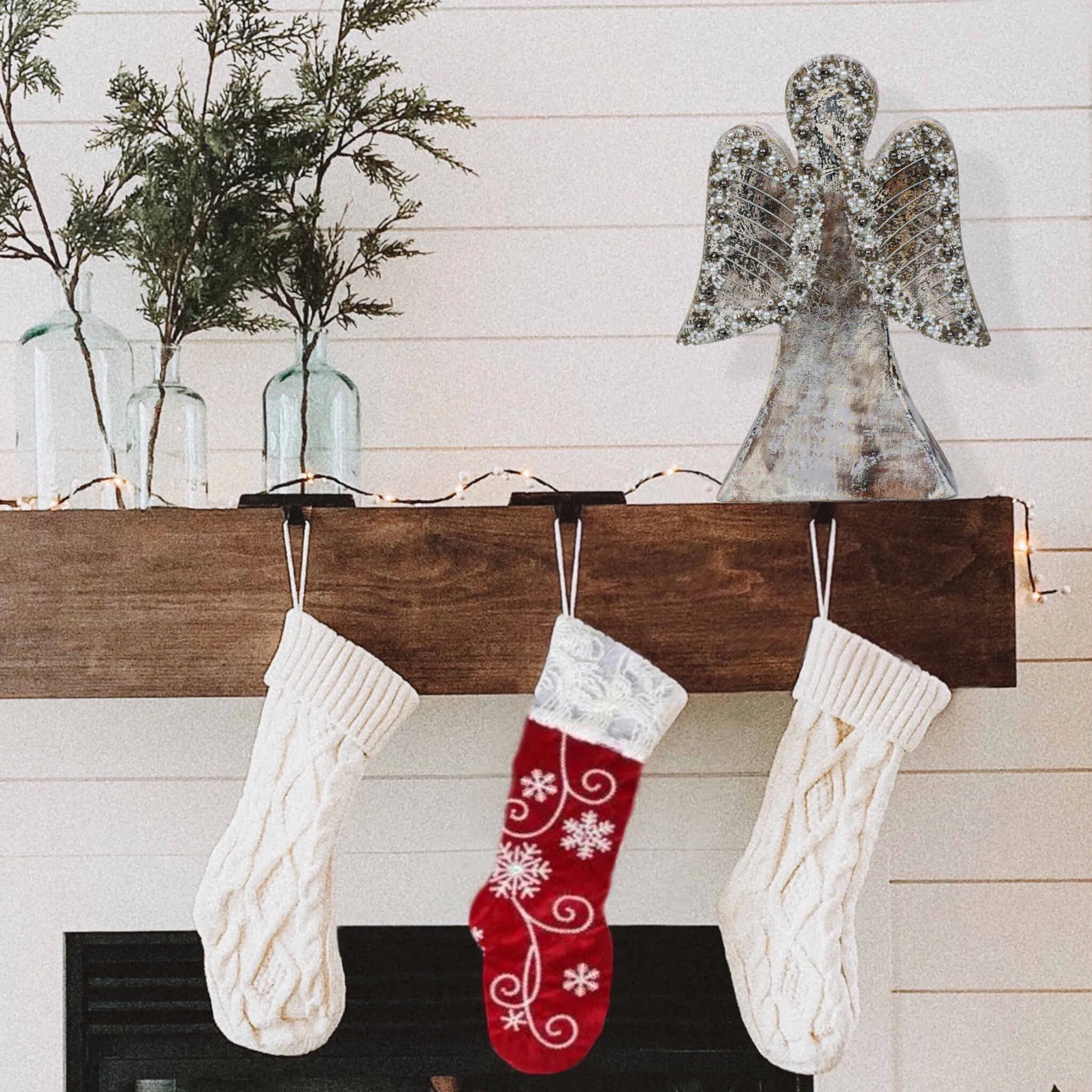 Wood Angel, Christmas | Winter Decor in Silver & White