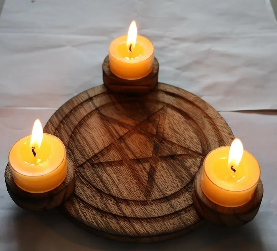 Wooden Pentagram Candle Holder