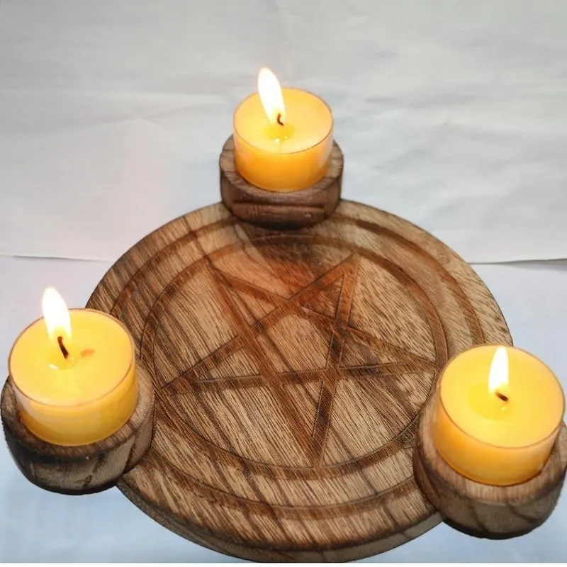 Wooden Pentagram Candle Holder